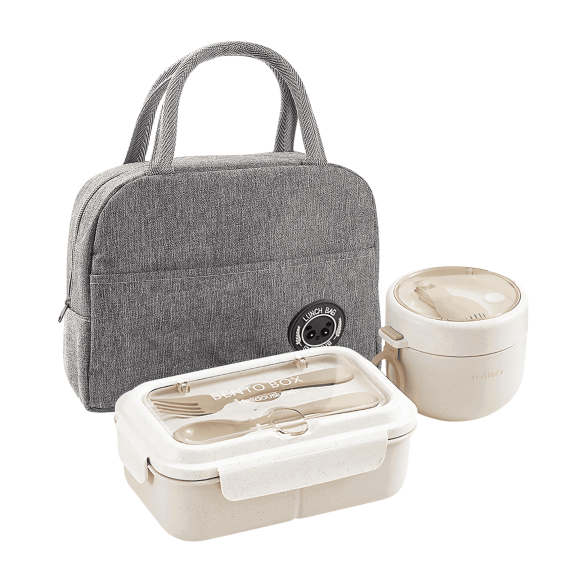 Arevtovis Lunch Box Set, Bento Box with Cup and Bag, Capacity 1200ml 600ml, Comes with A Carry Bag, Cup, Fork and Spoon