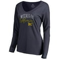 thumbnail image 2 of Women's Navy Michigan Wolverines Graceful Long Sleeve V-Neck T-Shirt, 2 of 3