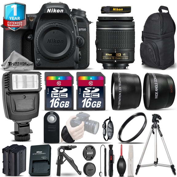 Nikon D7500 Camera + AF-P 18-55mm VR - 3 Lens Kit + Flash + 1yr Warranty + 32GB (International Version)