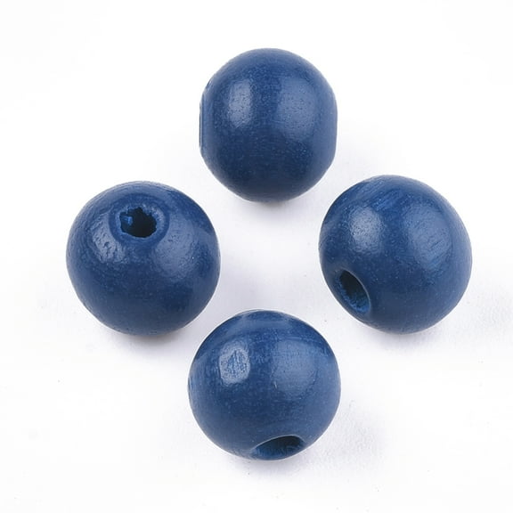 200pcs Painted Natural Wood Beads Round Marine Blue 10x8.5~9mm Hole: 2~3mm
