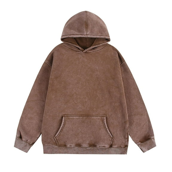 Mens Shirts Men's Vintage Distressed Hoodies Solid Color Loose Long Sleeve Pullover Hooded Sweatshirt Tops with Pocket