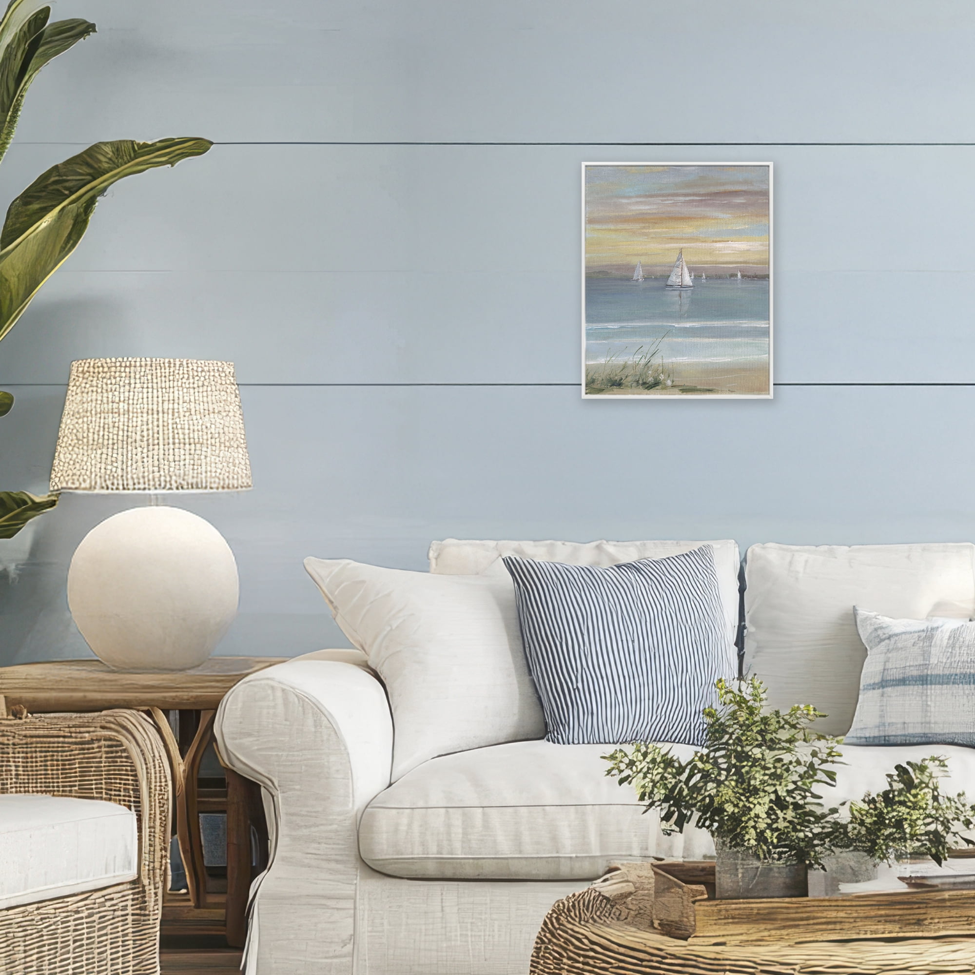 Stupell Industries Coastal Sailboats At Twilight White Framed Giclee Art, design by Sally Swatland