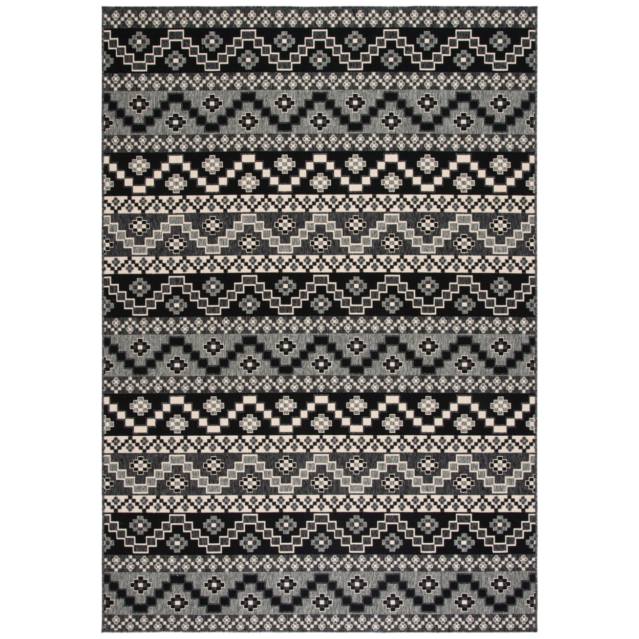 SAFAVIEH Veranda Luwig Southwestern Indoor/Outdoor Area Rug, 4' x 5'7", Black/Beige