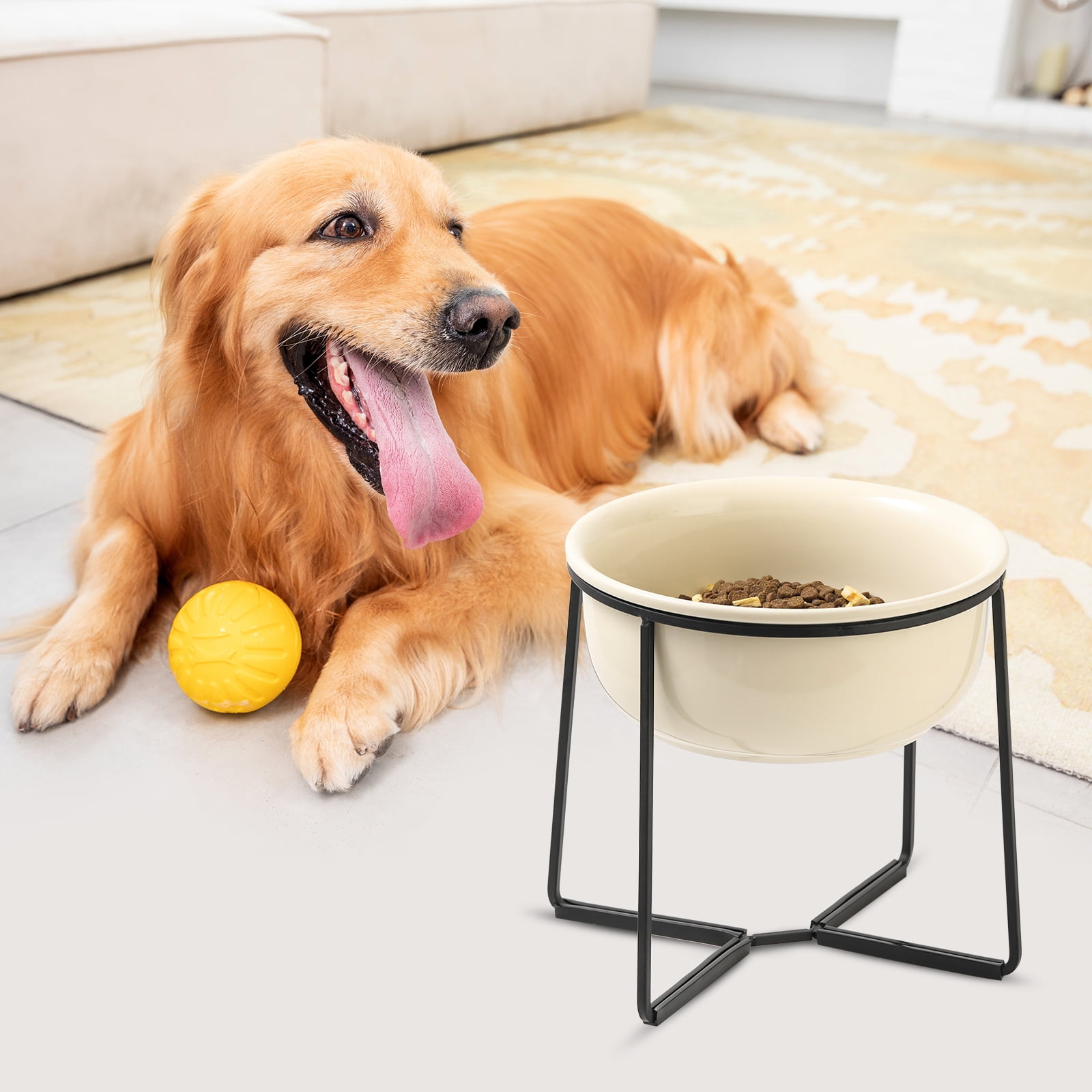 Elevated Large Dog Food Bowls - Raised Dog Bowl with Non Slip Stand - Heavy Weighted Ceramic Dog Feeding Bowl - Extra Wide Deep Dog Water Bowl - Pet Dishes for Medium to Big Dogs - 54 oz - 7 cups