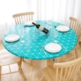 thumbnail image 6 of Rally Home Goods Indoor Outdoor Patio Round Fitted Vinyl Tablecloth, Flannel Backing, Elastic Edge, Waterproof Wipeable Plastic Cover, Triangular Teal Patterns for 6-Seat Table of 43-56’’ Diameter, 6 of 8