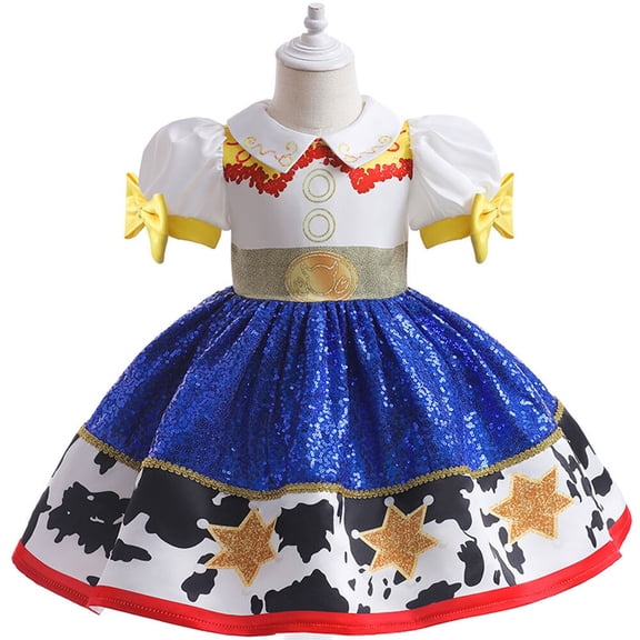 Little Girls Princess Dress Cowgirl Costume Yellow Halloween Dress up for 1-7T