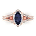 thumbnail image 2 of 1.2ct marquise cut blue sapphire 18k rose gold halo Bridal Wedding Engagement Promise Anniversary Ring for Women size 6.25, 2 of 7
