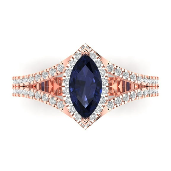 Halo Engagement Ring for Women - 1.2ct Simulated Blue Sapphire in 14K Rose Gold Promise Ring