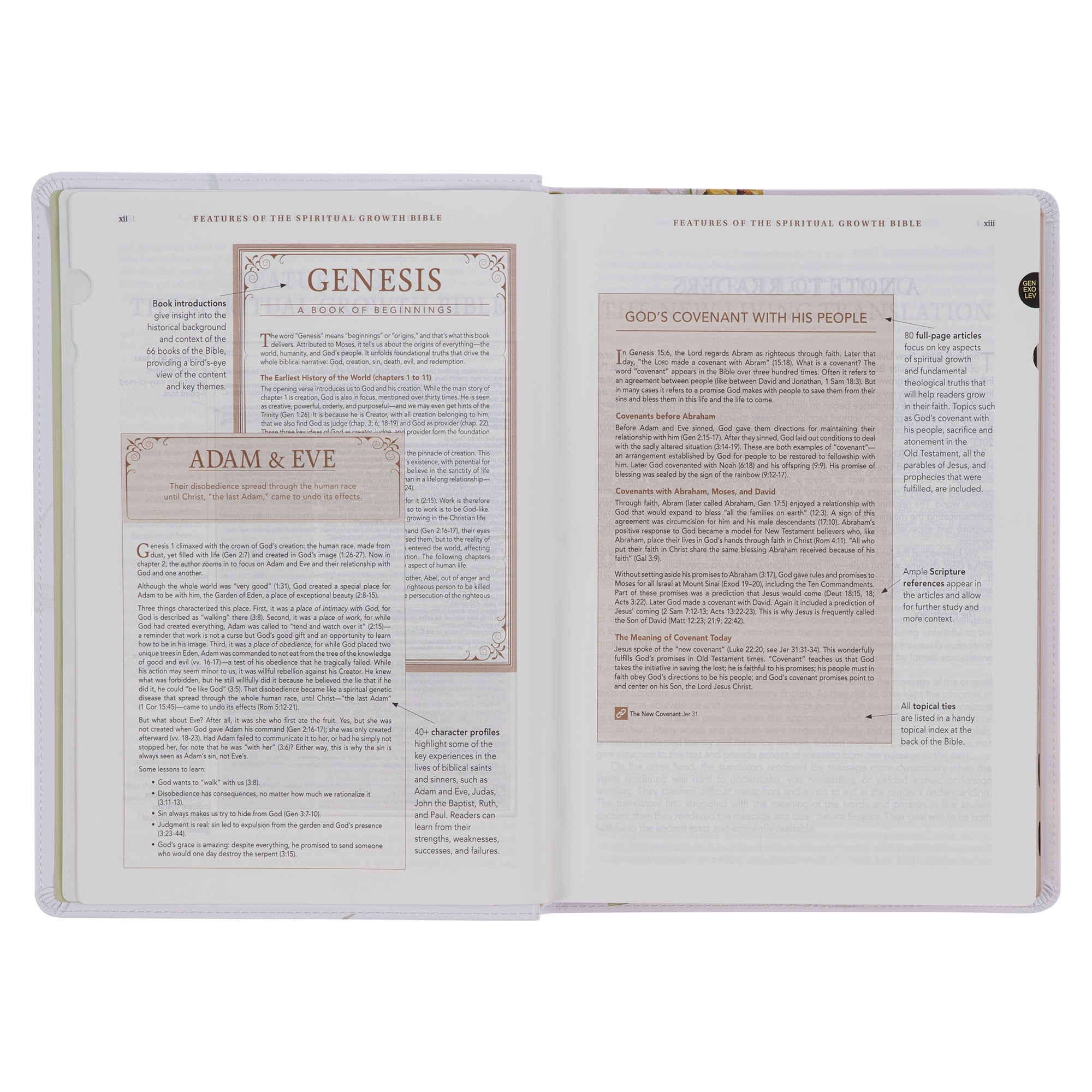 NLT, The Spiritual Growth Bible Faux Leather, Cream Floral Printed