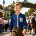 thumbnail image 2 of Tisuna Long Sleeve Striped Shirts For Boys Kids Stand Collar Button Down Front Pocket Tops Comfortable Daily Casual Wear Tees For Toddler And Tweens 2-14 Years, 2 of 4