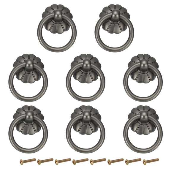 Uxcell 8Pack Drawer Ring Pulls, 1.65" Zinc Alloy Hole Ring Cabinet Knobs with Screws for Cupboard Cabinet Drawer Dresser Closet Door, Matt Gunmetal