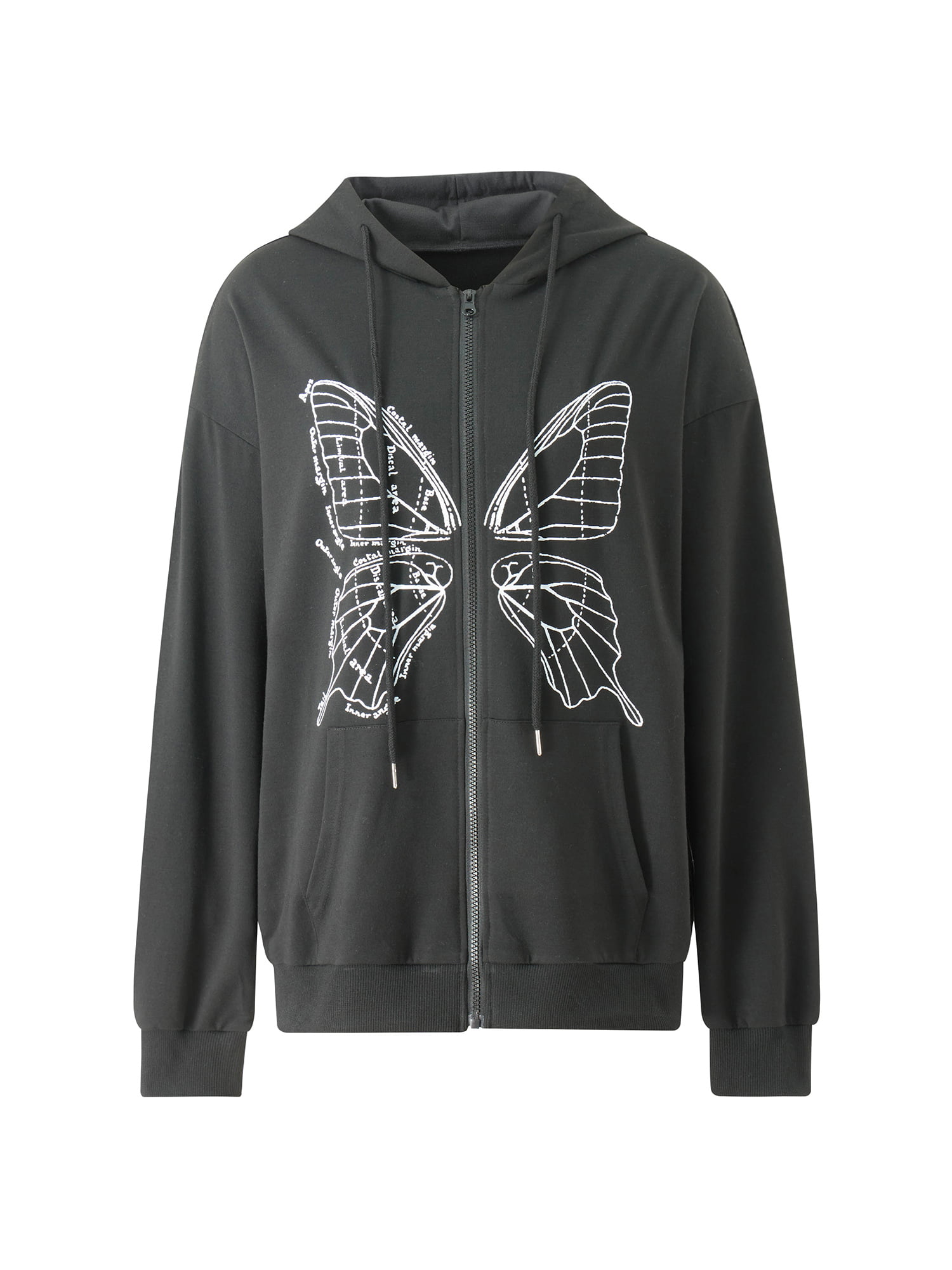 aturustex Women Zip up Hoodie Gothic Butterfly Long Sleeve Hoodie