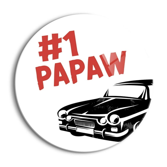 #1 Papaw Red Name Black Car 24 inch Glass Round Wall Hanging Sign