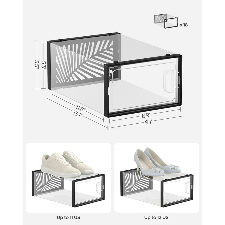 SONGMICS 18 Stackable Plastic Shoe Organizer Multifunctional Shoe Box US Size 11 Universal Shoe Storage Boxes for Men and Women