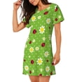 thumbnail image 2 of Pofeuu Daisies And Ladybugs Print Women's Loose Fit Short Sleeve Nightgown, Comfortable Sleep Dress for Women, Casual Lounge Sleepwear, Soft Cotton Sleep Dress, 2 of 6