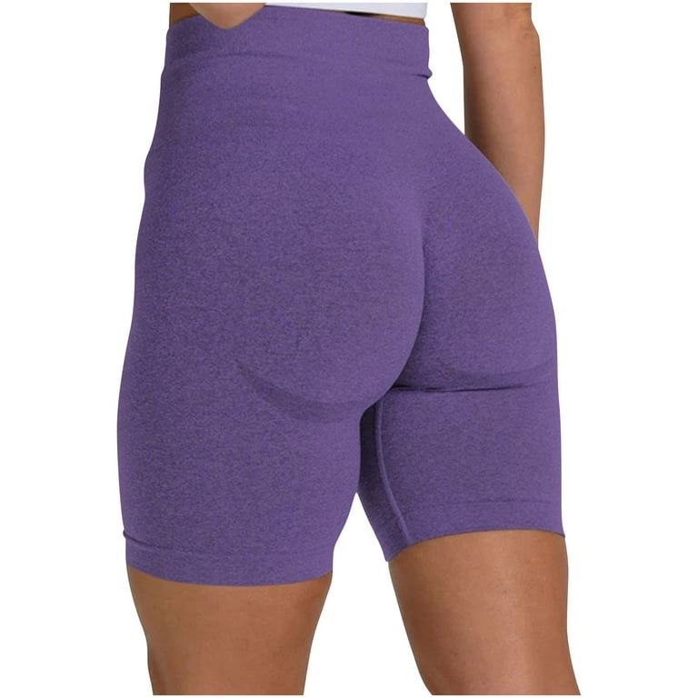 RQYYD Reduced Women's Seamless Scrunch Butt Lift Biker Shorts High Waist  Booty Contour Workout Yoga Gym Shorts(Purple,M)
