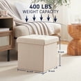 thumbnail image 2 of Ornavo Home 2 Pack 15 Inch Folding Storage Ottoman with Storage, Square Cube Linen Small Storage Ottoman Foot Rest Stool - Beige, 2 of 6
