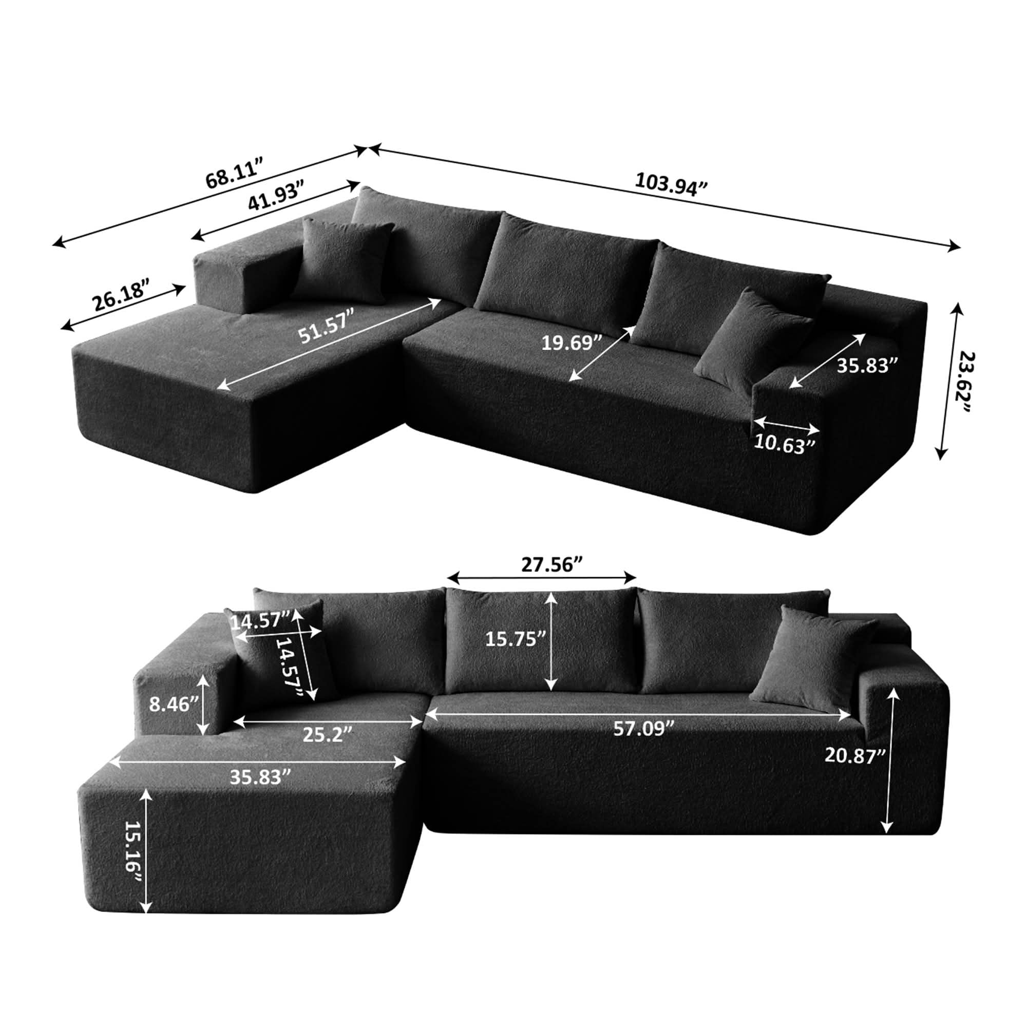 MAYEERTY 104" Cloud Sectional Couch with L-Shape Chaise, Modern Modular Sofa with Deep Seat, Upholstered Couches with Back Cushion for Living Room Bedroom, No Assembly Required