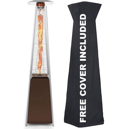 48000 BTU Pyramid Patio Heater Outdoor Gas Heater, Quartz Glass Tube Design, Push Button Ignition, Heavy Duty Cover, Freestanding for Patio, Deck, Poolside, Brown