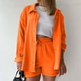 thumbnail image 3 of Shorts Set for Women 2 Piece Outfit Button Down Shirt Casual Loose Shorts Women Summer Outfits Biker Short Set, 3 of 4