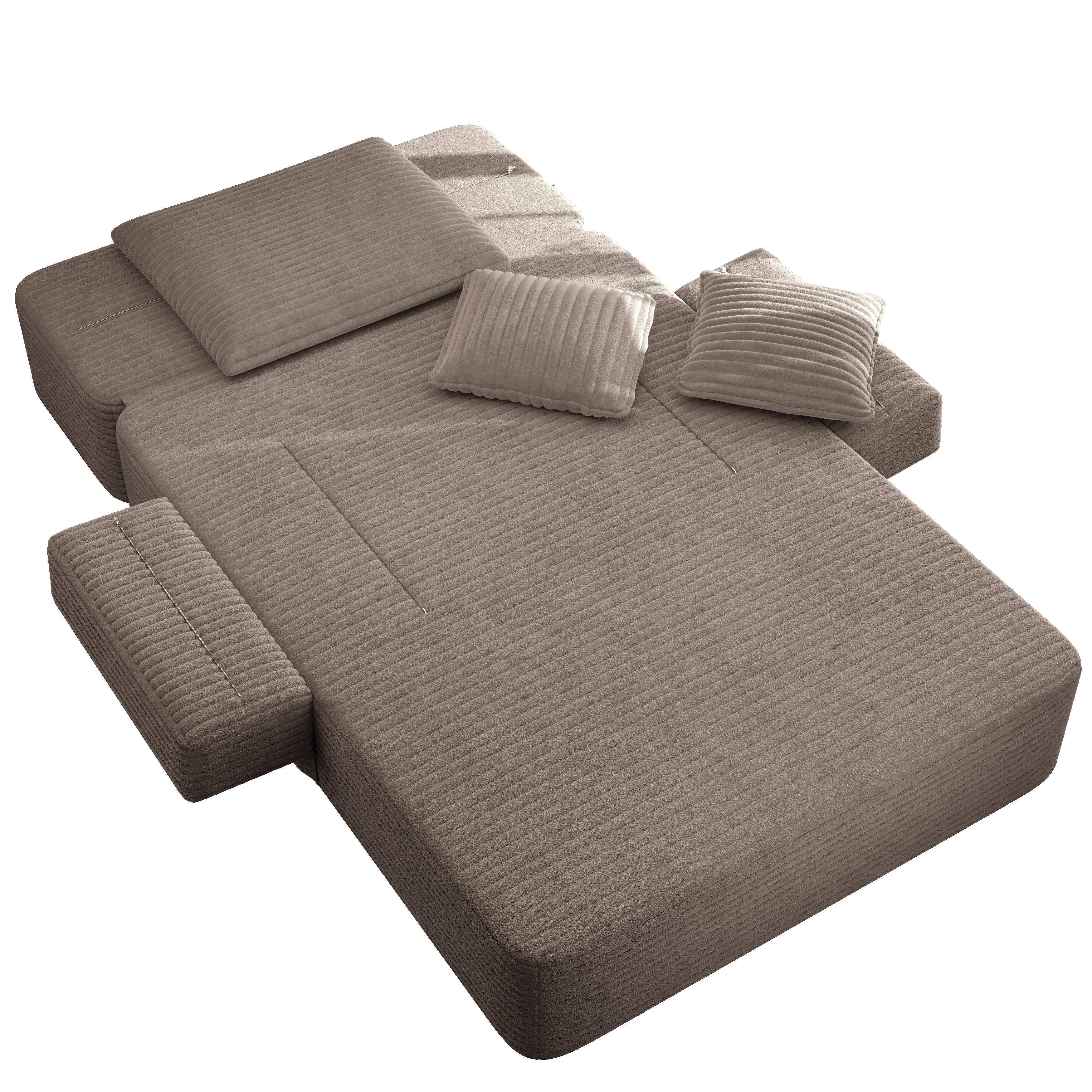 Alvantor Oversized Corduroy Convertible Chaise Lounge Sofa Bed, Coffee