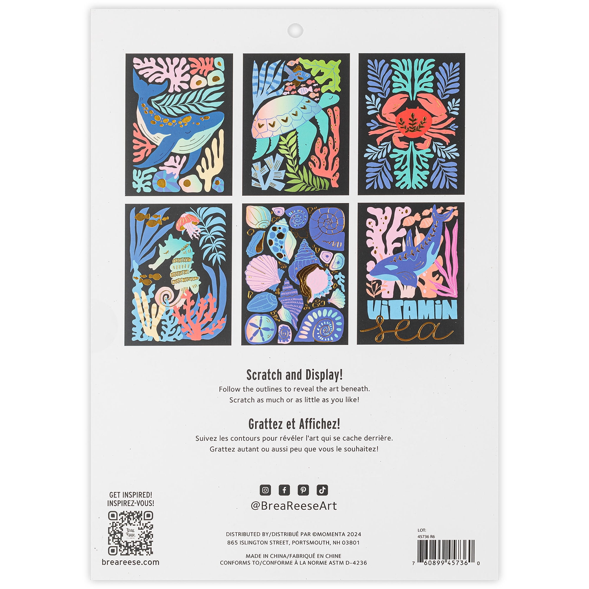 Brea Reese: Scratch Art Paper Pad - Coastal & Oceanic - 6 Designs, Guided Art, Metallic Accents, Dual-Tip Stylus & Brush, 9x12" Pages, Adult Craft