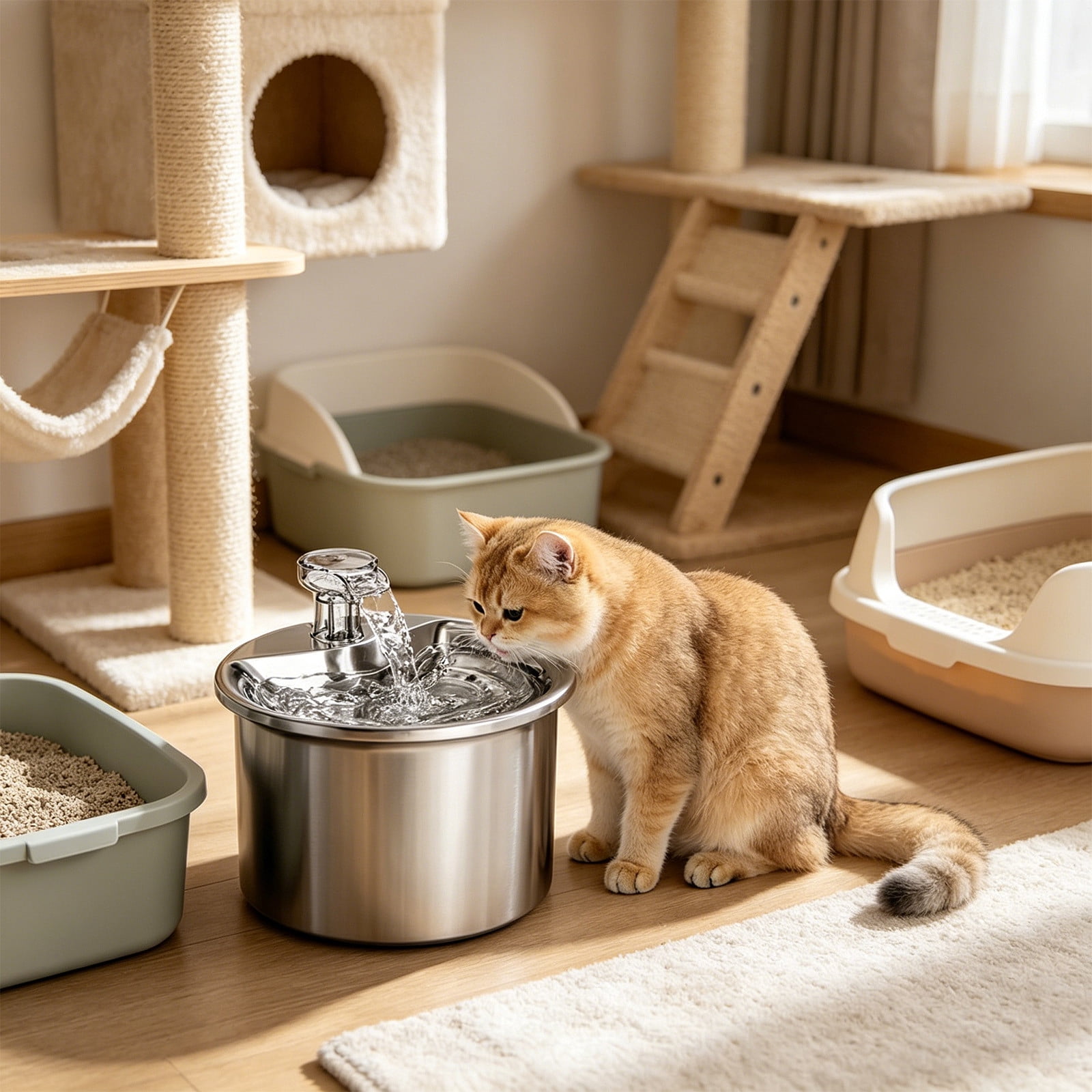 Automatic Pet Water Dispenser, USB Powered Stainless Steel Circulating Fountain with Filter, Flowing Water Feeder to Encourage Cats and Dogs to Drink Silver