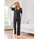 thumbnail image 4 of Ekouaer Womens Ribbed Knit Lounge Set Short Sleeve Top and Long Pants Sleepwear Pajama Set Two Piece Matching Outfits Set, 4 of 5