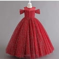 thumbnail image 4 of WMQPNNS Flower Girls Dress Sparkle Tutu Dress Girls Dresses Cold Shoulder Long A Line Wedding Party Ball Gown Girl Clothes, Dress for Age 4-5 Years, Wine, 4 of 6