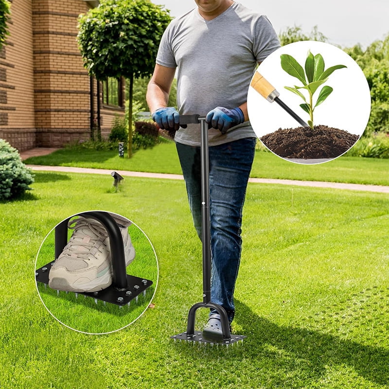 BN-LINK Manual Lawn Aerator,20 Spikes Lawn Aerator Tool,Efficient Grass Aerator for Yard, Garden, Lawn Aeration, Soil Loosening