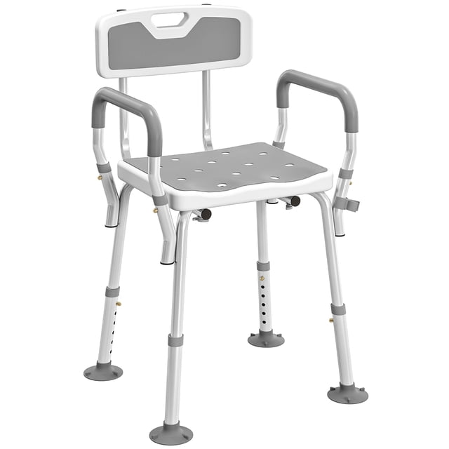 HOMCOM Adjustable Shower Chair with Arms Back Padded Seat for Seniors