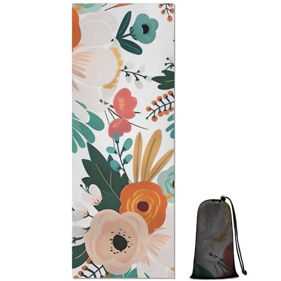 Pioneer Flower Floral Print Pattern Hot Yoga Mat Towel Non Slip for Hot Yoga - Quick-Drying Yoga Mat Cover with 4 Corner Pockets with Travel Bag - Hot Yoga Towel Non Slip 70"x26"
