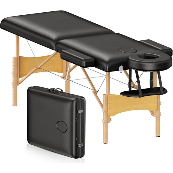 Neatifyes Massage Table Portable Wooden Lash Bed 24" Wide Adjustable Height 2-Fold Spa Table Foldable Tattoo Bed (Black)