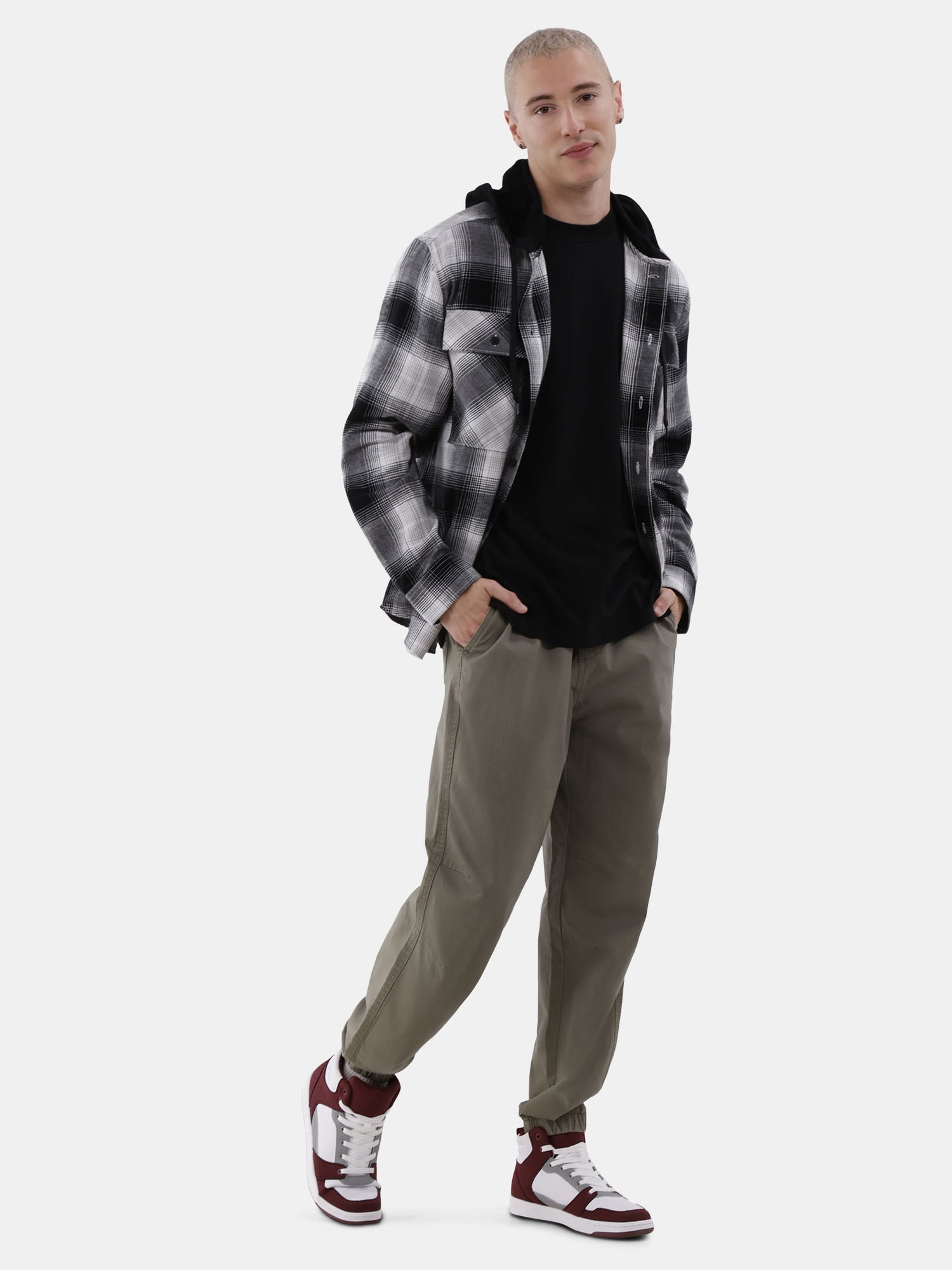 No Boundaries Men's & Big Men's Hooded Long Sleeve Flannel Shirt, Sizes XS-5XL