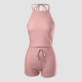 thumbnail image 5 of Womens Two Piece Outfits Eyelets Shorts Set Sleeveless Crewneck Crop Tank Top Going Out Matching Sets, 5 of 6