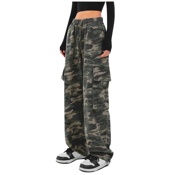 Angala Casual Cargo Pants With Pocket Design Loose Fit Straight Leg Print Wide Leg Trousers Soft Stylish Women's Casual Pants