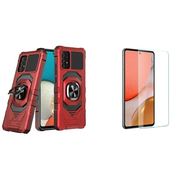 Case with Screen Protector Bundle for Samsung Galaxy A53 5G: Heavy Duty Shield Cover (Red) and (2-Pack) Tempered Glass Shields