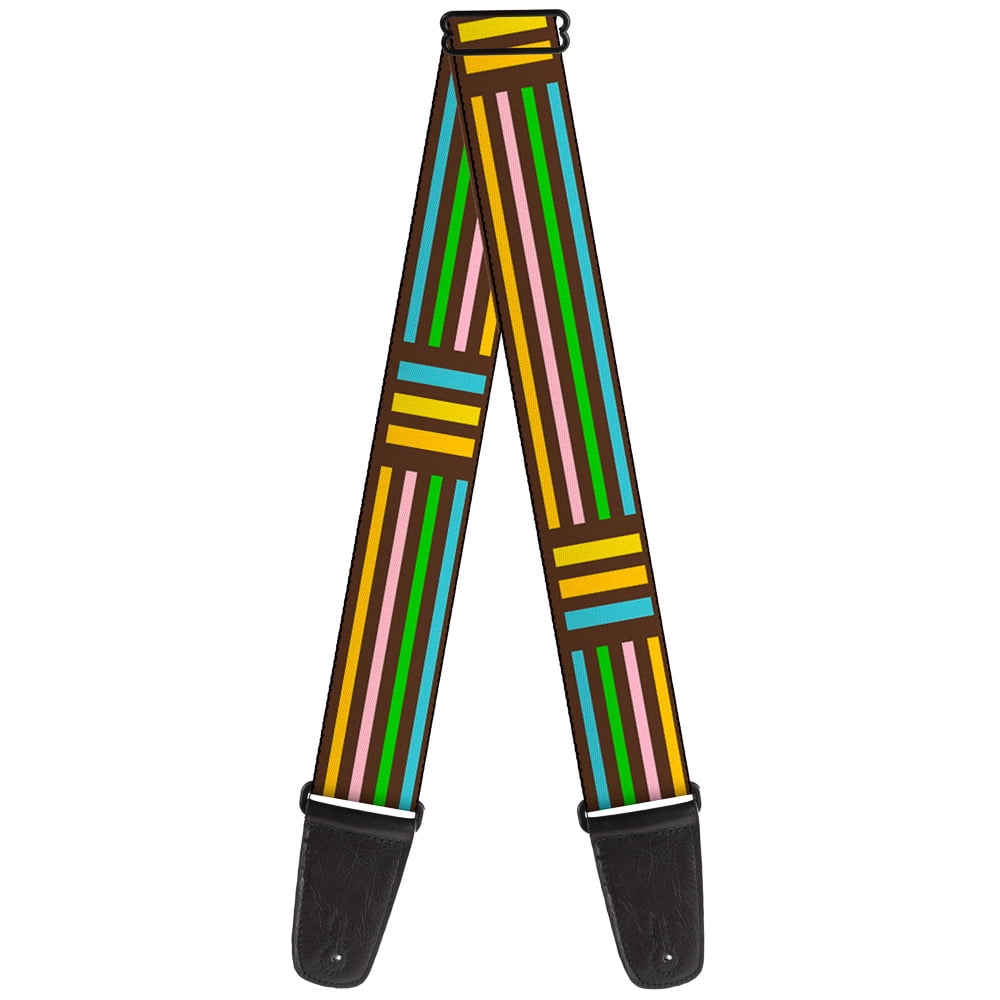 Buckle-Down Guitar Strap, Stripe Blocks Brown Multi Pastel, 2 Inches Wide