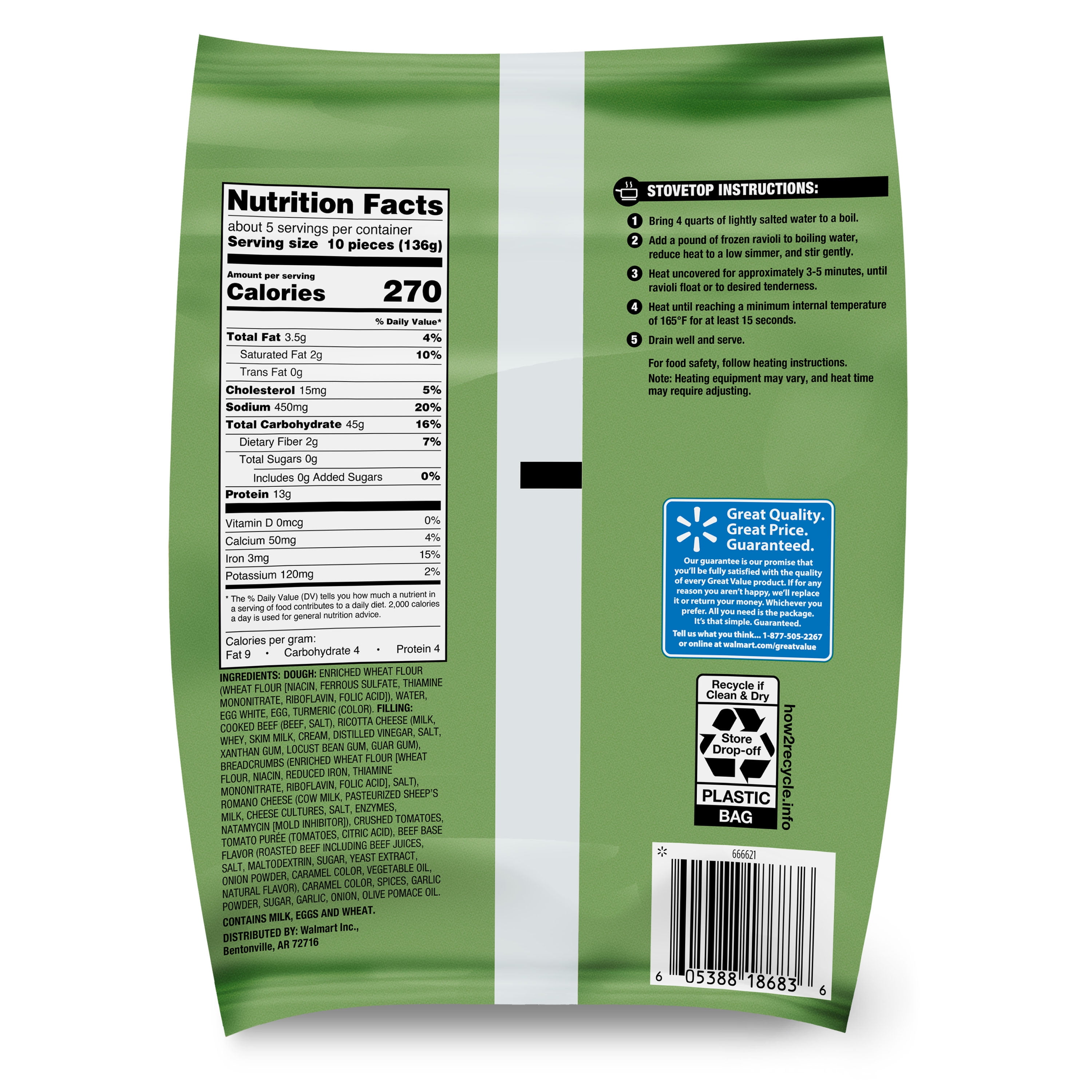 Great Value Beef Ravioli, 25 oz