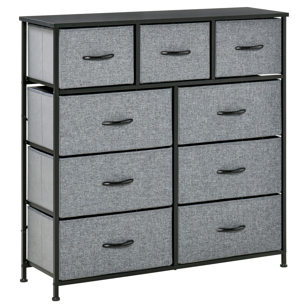 Demi Bonn Dresser for Bedroom with 9 Drawers, Chest Dresser Organizer with Steel Frame, Wood Top, Storage Drawer Unit with Fabric Bins for Closet, Hallway, Gray