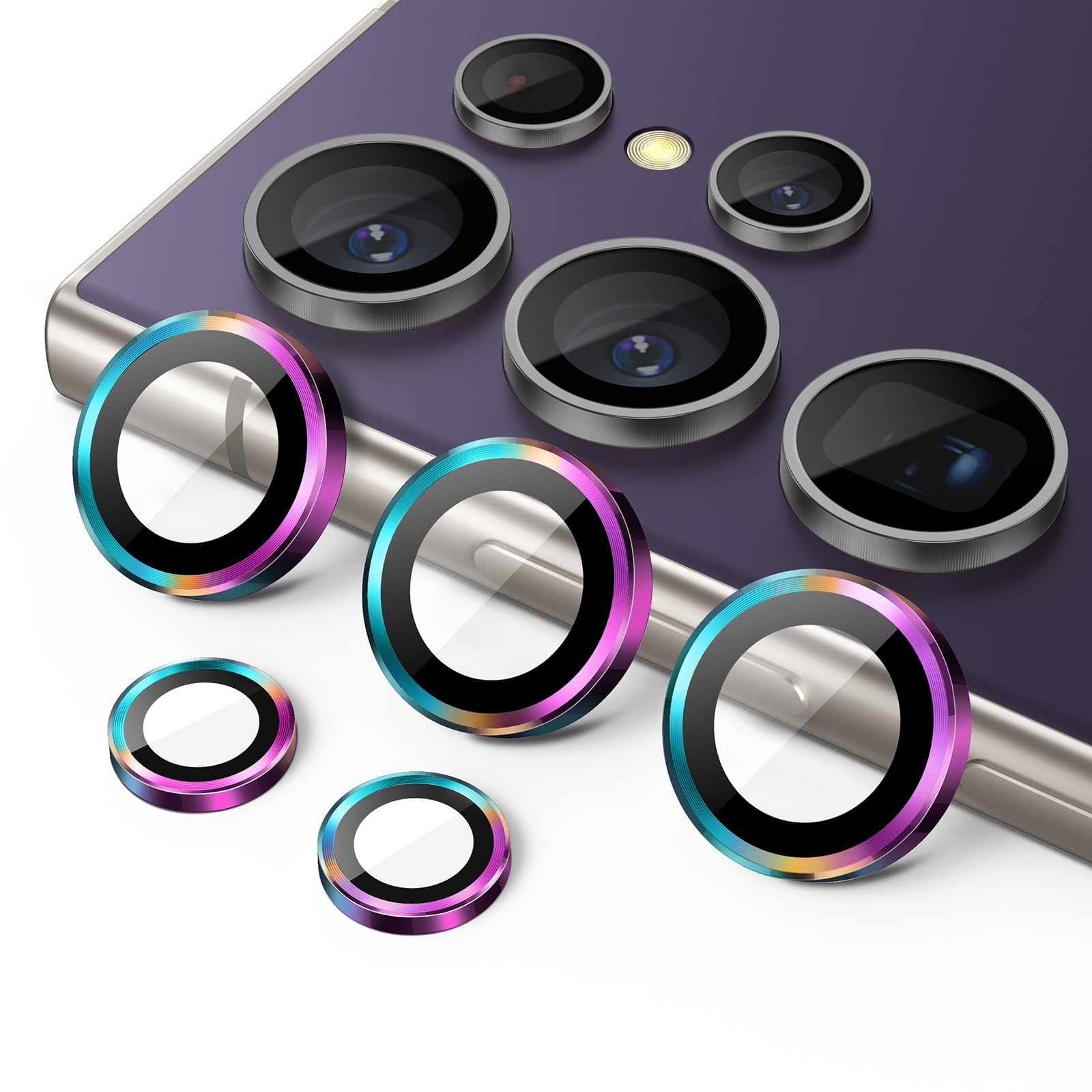 JETech Camera Lens Protector for Samsung Galaxy S24 Ultra, 9H Tempered Glass Metal Individual Ring Cover, Easy Installation Tray, HD Clear, 1 Set (Colorful)