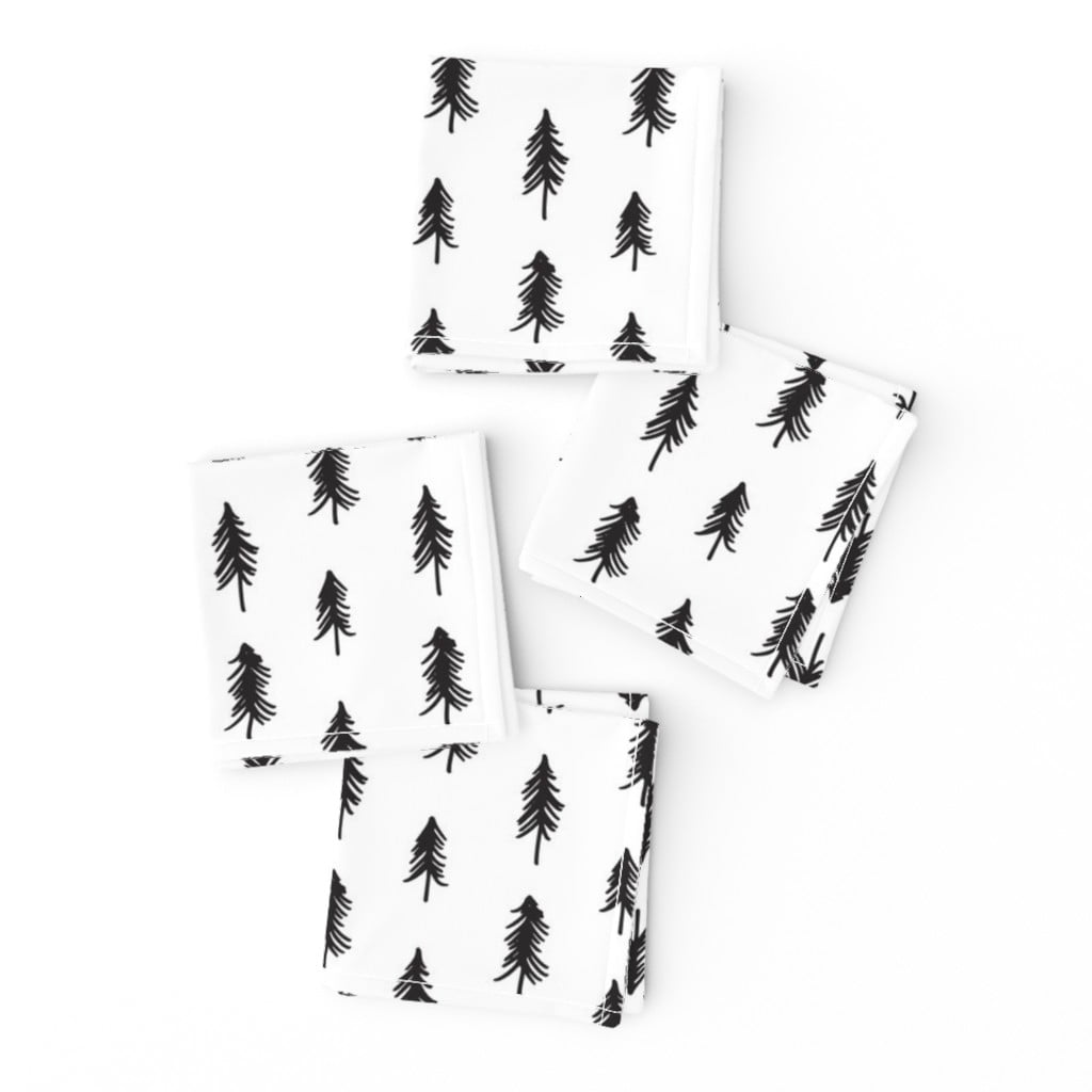 Pine Tree Christmas Tree Mono Black Cotton Dinner Napkins by Roostery Set of 2 