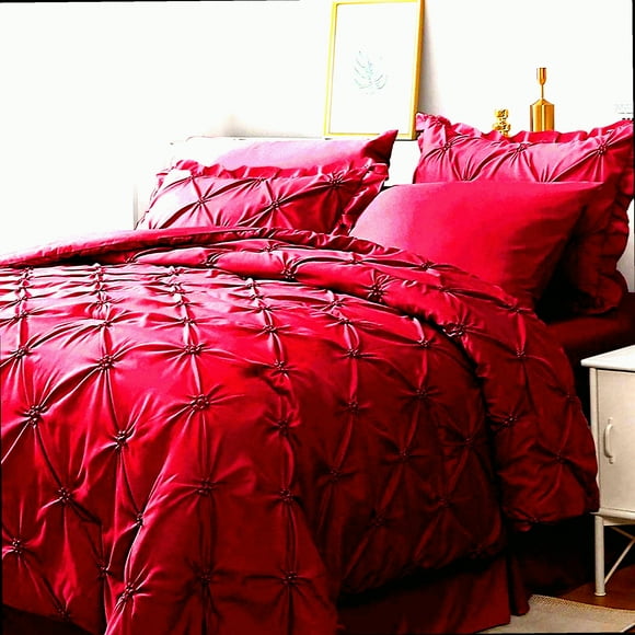 Ensemble de Literie 7 Pcs Crimson Comfort - Lit Grand Size en Sac - Ensemble de Chambre de Luxe Rouge Foncé