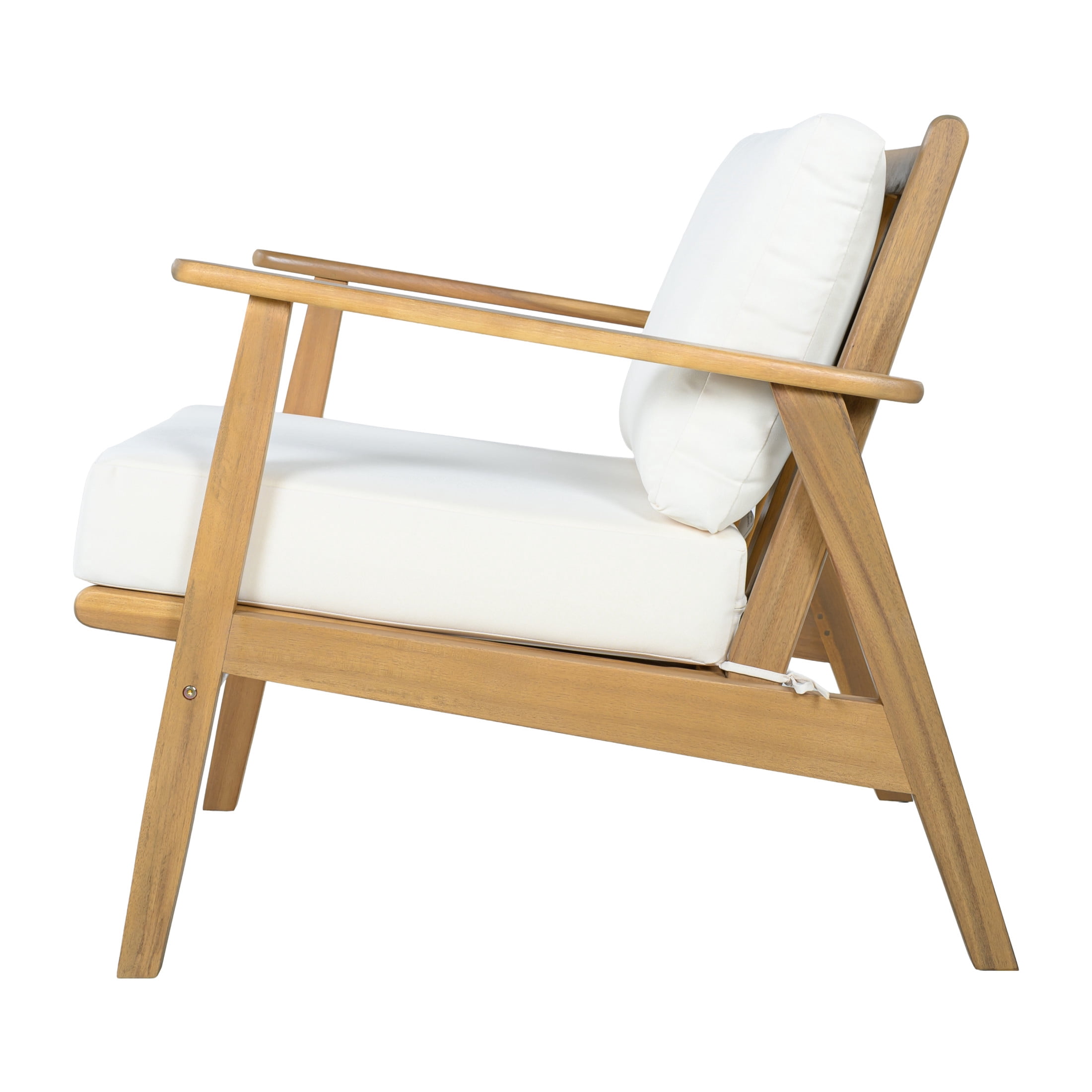 Christopher Knight Home Modern Wood Outdoor Accent Lounge Chair with Cushions, Light Teak+Beige, Set of 2