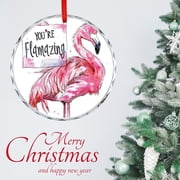 Glass Ornament Modern You Are Flamazing Beauty Pink Flamingo Crystal Glass Christmas Decor with Holiday Design Summer Tropical Birds Xmas Decor Indoor Home Holiday Party Gifts