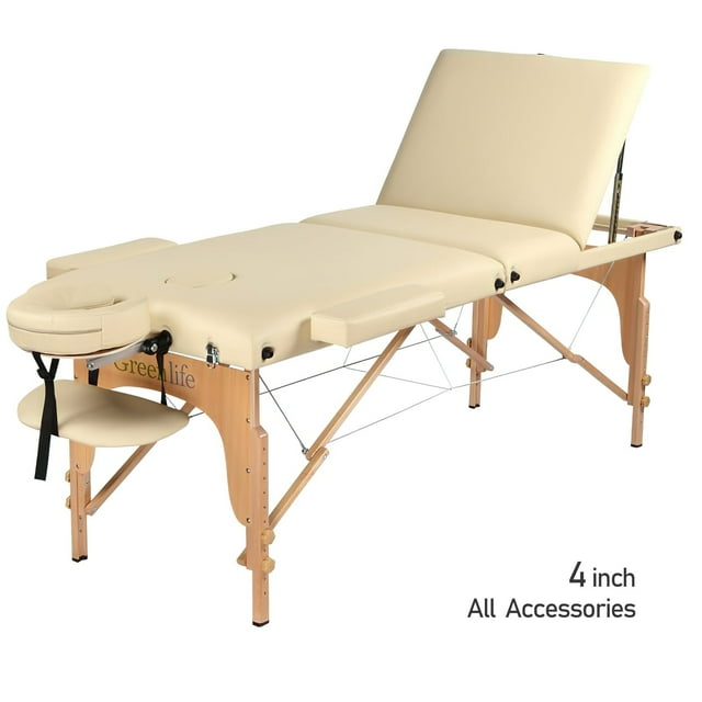 GreenLife® Table de Massage Classique en Bois de 4 Pouces, 3 Sections, Super Stable et Portable - MTW131