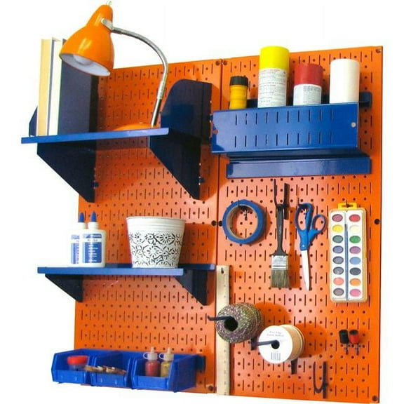 Pegboard Hobby Craft Organizer Storage Kit, Orange & Blue - 32 x 32 x 9 in.