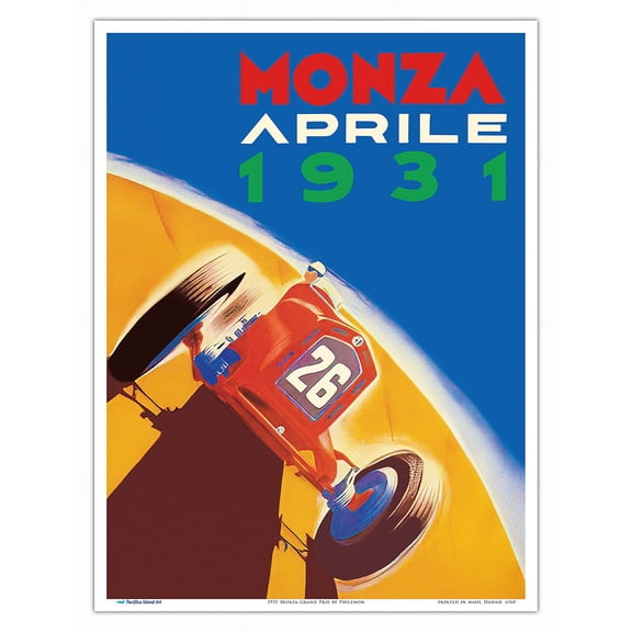 1931 Monza Grand Prix - Vintage Car Racing Poster by Philemon - Master Art Print (Unframed) 9in x 12in