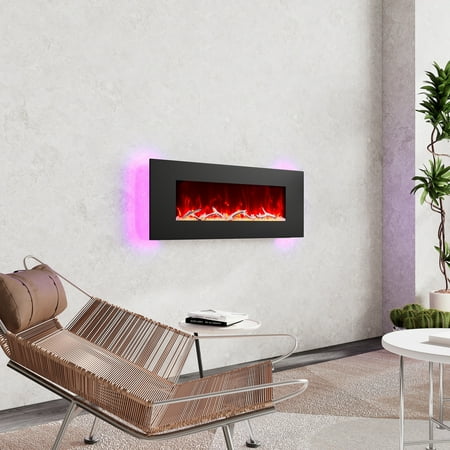 

Boyel Living 50 Wall Mounted Electric Fireplace 8 Colors Flame Recessed Fireplace Heater w/ Log & Crystal Touch Panel & Remote Control Electric Fireplace