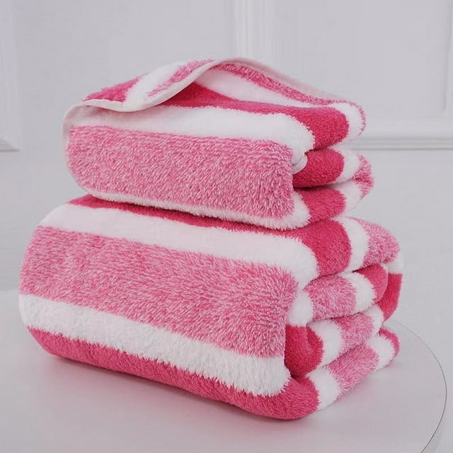 XmhyTop-A Juego de 3 toallas de coral ultrasuaves para baño, de secado rápido y absorbentes, color rosa.